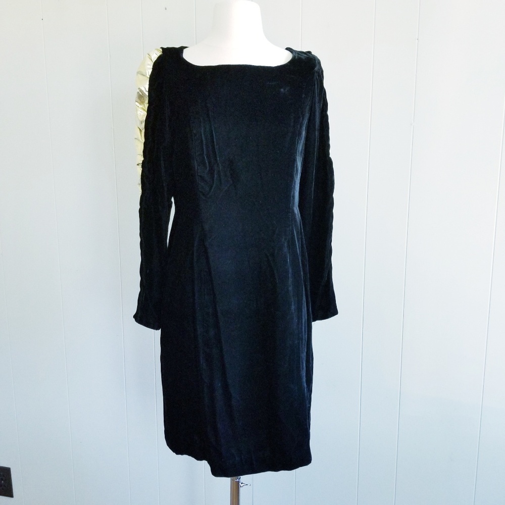 Early 1970s Unlabeled Black Velvet Party Dress